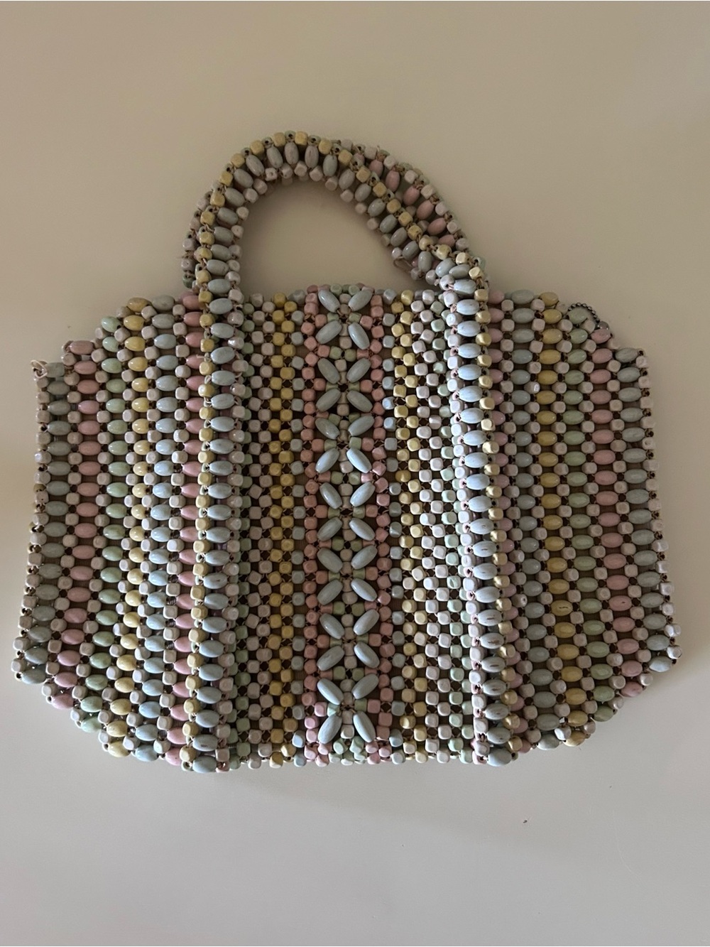 Vintage Art Deco 1930s Czechoslovakia wood beaded clutch bag zip close